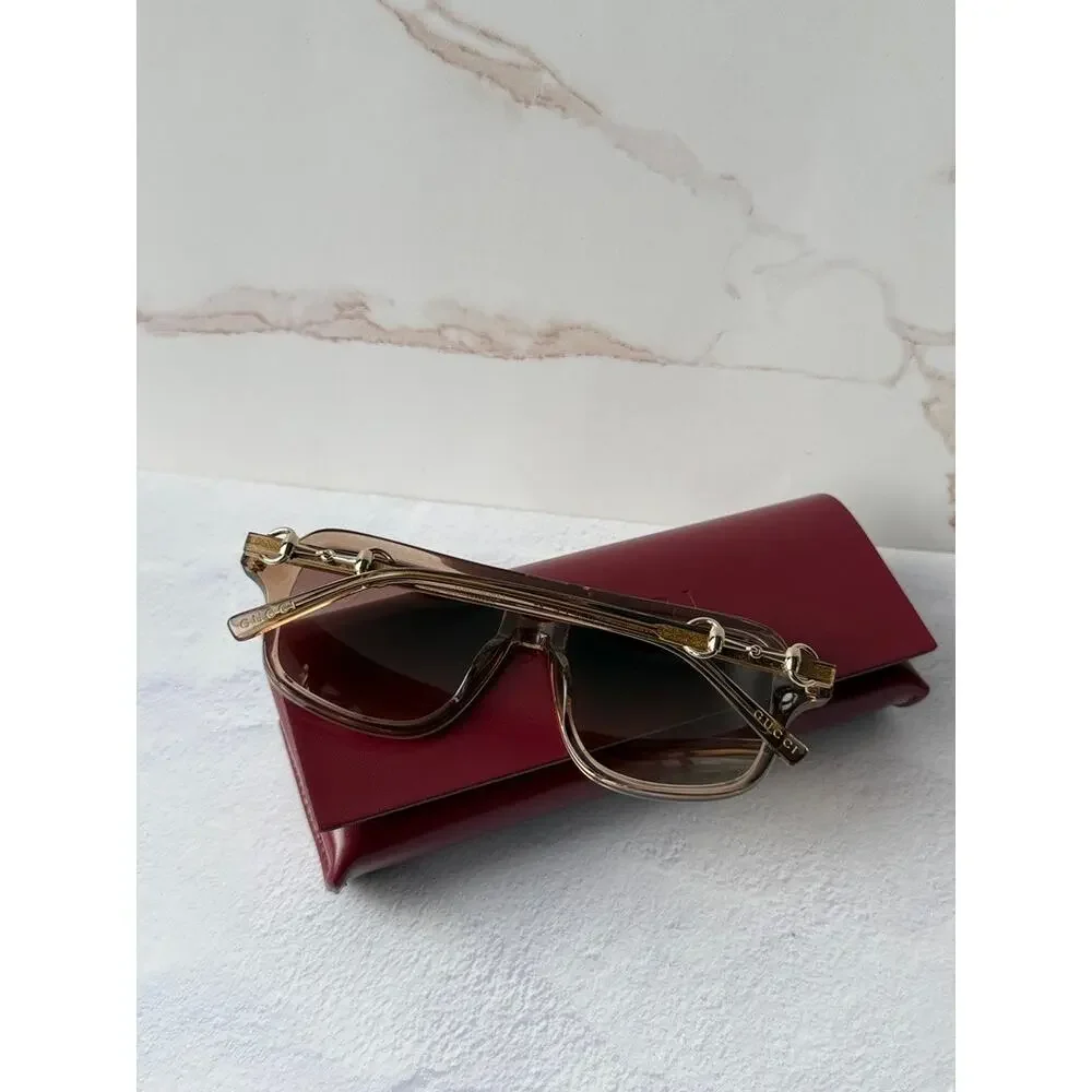 NEW Gucci GG2052S Brown Horsebit Aviator Sunglasses $515